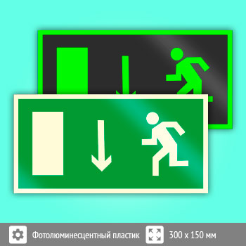 Знак E10 «Указатель двери эвакуационного выхода (левосторонний)» (фотолюминесцентный пластик, 300х150 мм)